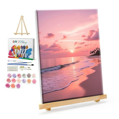 YOYA Framed Paint by Numbers Kit for Adults - Sunset Beach Paint by Number - color: Beach 034