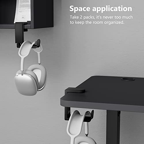 EURPMASK 2 Pack Rotating Headphone Stand,Adjustable Clamp-on Headset Holder - color: Black 2 Pack
