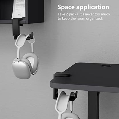 EURPMASK 2 Pack Rotating Headphone Stand,Adjustable Clamp-on Headset Holder - color: Black 2 Pack