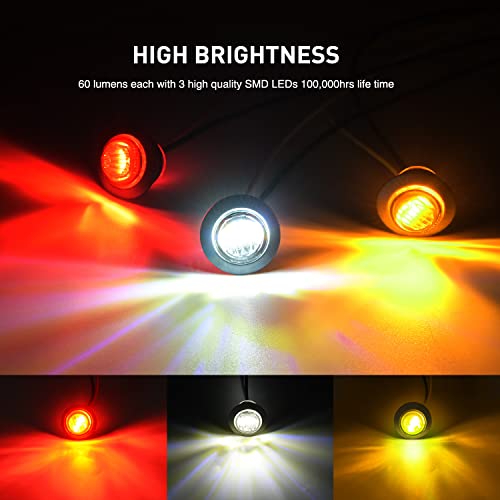 Nilight 30 PCS 3/4" Round Clearance Light LED Front Rear Side Marker Lights - color: 30Pcs Amber Red White