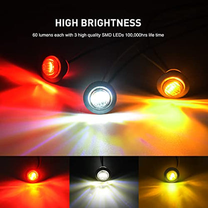 Nilight 30 PCS 3/4" Round Clearance Light LED Front Rear Side Marker Lights - color: 30Pcs Amber Red White