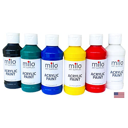 milo Acrylic Paint Set, 6 Primary Colors, 4 oz Bottles, Semi-Gloss - style: Primary Set 6 x 4 oz