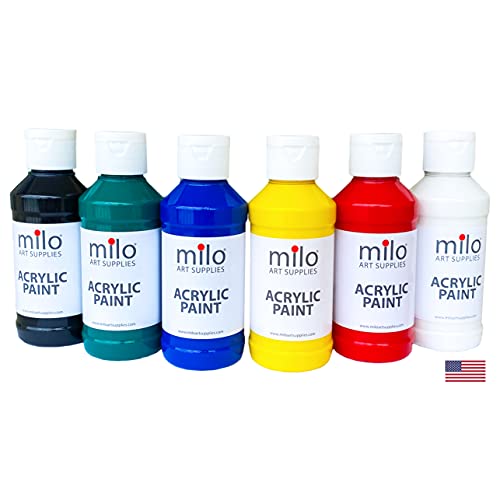 milo Acrylic Paint Set, 6 Primary Colors, 4 oz Bottles, Semi-Gloss - style: Primary Set 6 x 4 oz