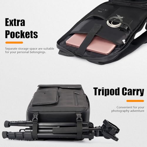 Cwatcun PU Leather Camera Backpack, DSLR Bag with Tripod Holder - color: Black, size: 9.0 Small