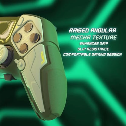 PlayVital for ps5 Edge Controller Silicone Cover Skin - Stellar Mecha Anti-slip Grip Protector for ps5 Edge Controller with Joystick Cap & Sticker, Shockproof Case - Army Green & Sage Green - color: Army Green & Sage Green