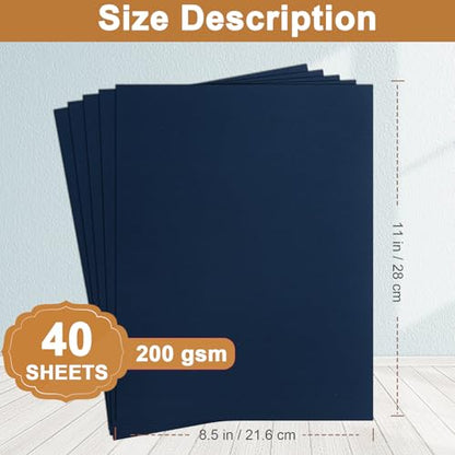 Silunkia 40 Sheets Navy Blue Cardstock 8.5 x 11 Crafts Paper 75lb - color: Navy Blue