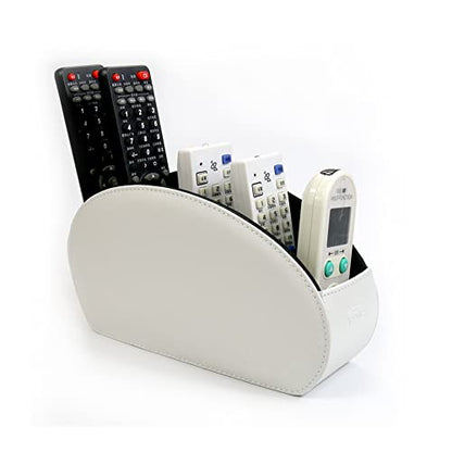 Remote Control Holder Organizer Desk Leather Cases Control Storage TV Remote Control Organizer with 5 Spacious Compartments (White with Metal Bottom) - color: White with Metal Bottom