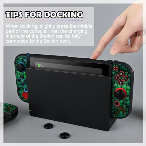 DLseego My World MC Protective Case for Switch New Model, Dockable Soft Shell Cute Cover Case for Joycon Controller with 4PCS Thumb Grips Caps - Green Switch - color: Green Switch