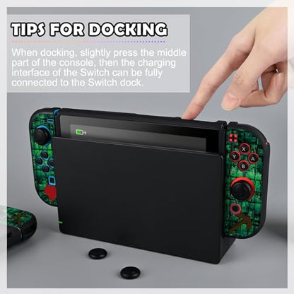 DLseego My World MC Protective Case for Switch New Model, Dockable Soft Shell Cute Cover Case for Joycon Controller with 4PCS Thumb Grips Caps - Green Switch - color: Green Switch