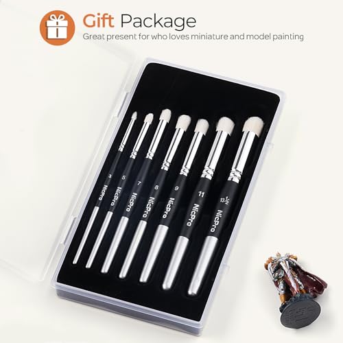 Nicpro Dry Brush Miniature Painting, 7 Sizes Drybrush with Storage Case