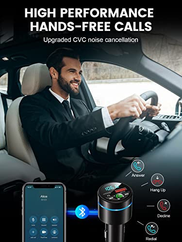RIWUSI FM Transmitter for Car Bluetooth 5.3, Wireless FM Radio Car Adapter - color: Black