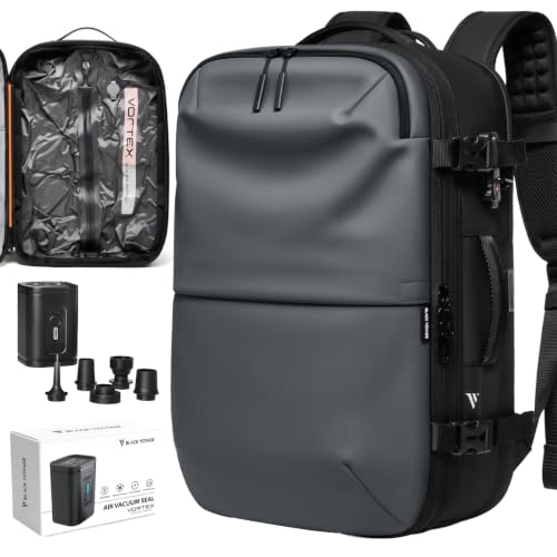 BlackVoyage Vortex Vacuum Seal Travel Backpack 60L Expandable Air Compression System Water Resistant TSA Lock Carry-On - color: Gray