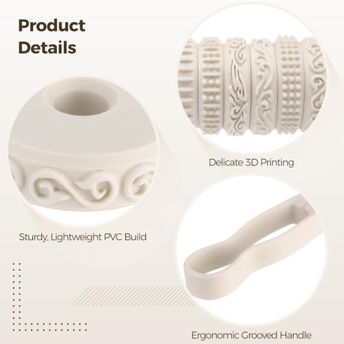 Clay Texture Rollers Set with Handle, 2.36 in Diameter 6 Pattern Clay Textured Rolling Pins for Pottery, Dough, Fondant, Biscuit, Reusable Arts & Crafts