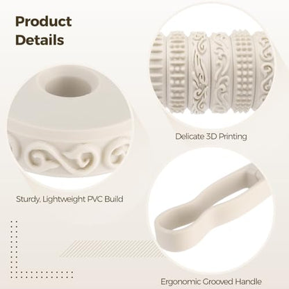 Clay Texture Rollers Set with Handle, 2.36 in Diameter 6 Pattern Clay Textured Rolling Pins for Pottery, Dough, Fondant, Biscuit, Reusable Arts & Crafts