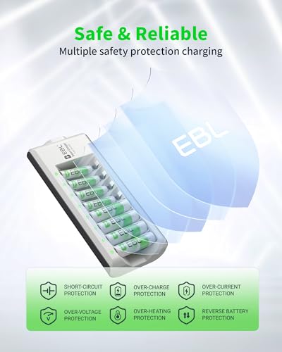 EBL 8-Bay Smart Charger + 4AA 2800mAh & 4AAA 1100mAh Rechargeable Batteries