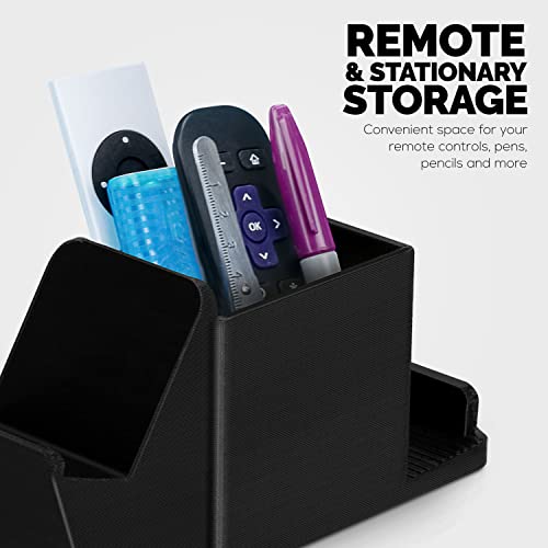 Desk Organizer with Game Controller Holder, Tablet Stand for iPads/iPhones, TV Remote & Pen Storage, Reduce Desktop Clutter, Have All Your Side Table Items in One Space (Black) - color: Controller & Tablet Black
