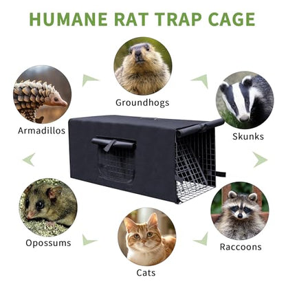 Live Animal Trap Cage with Cover, Heavy Duty Cat Trap for Stray Cats