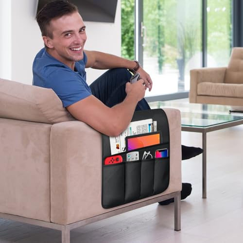 Remote Control Holder for Armchair Caddy, Remote Holder with 5 Pockets - color: Black, size: 35"x12.4"