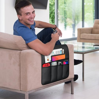 Remote Control Holder for Armchair Caddy, Remote Holder with 5 Pockets - color: Black, size: 35"x12.4"
