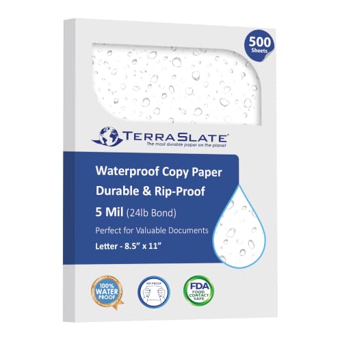 TerraSlate Copy Paper Waterproof Laser Printer, Rain Weatherproof, 5 Mil, 8.5x11-inch, 500 Sheets - size: 500 Sheets