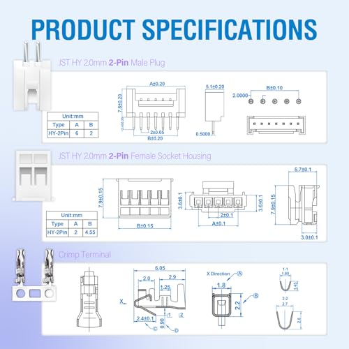 CQRobot JST HY 2.0mm Pitch 2-Pin Electronic Computer Connector Adapter - size: 2P, style: HY