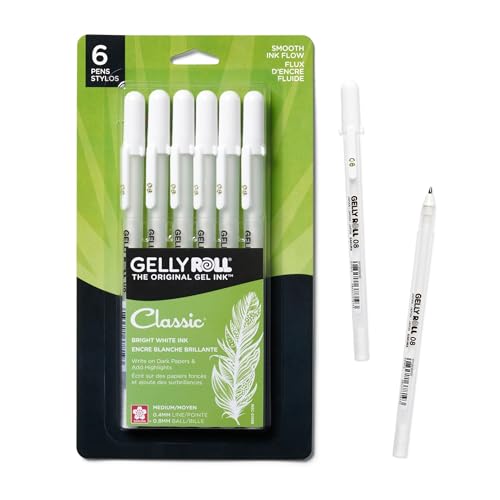 SAKURA 57488 Gelly Roll Classic 08, White Medium Gel Pens, 6 Piece Set - size: 1 Count (Pack of 6), style: Medium Tip