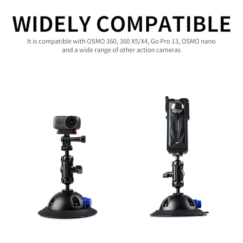 Suction Car Mount for Insta360 x5,x4, x3, x2, x,One RS,R Compatible with GoPro Max DJI OSMO Action 6 5 4 3 Camera 5 in 1 Suction Mount Kit for Action Cameras (Includes 47.24-inch Selfie Stick)