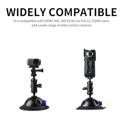 Suction Car Mount for Insta360 x5,x4, x3, x2, x,One RS,R Compatible with GoPro Max DJI OSMO Action 6 5 4 3 Camera 5 in 1 Suction Mount Kit for Action Cameras (Includes 47.24-inch Selfie Stick)