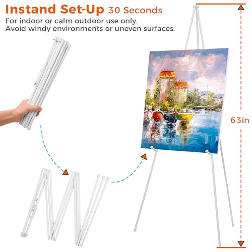 ARTASY 63" Easel Stand for Wedding Signs, White, 1 Pack with Carry Bag - color: White