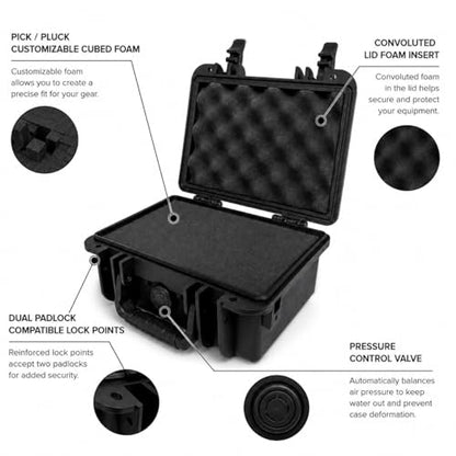 DCB Cases - Element 2501F Waterproof Hard Case with Foam Insert - IP67 Dustproof | Impact-Resistant | 9.84 x 8.58 x 4.45 Ext Dim | Pressure Valve | Lockable Protective Storage