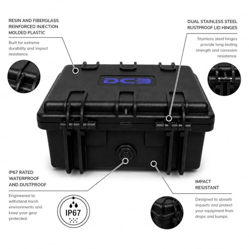 DCB Cases - Element 2501F Waterproof Hard Case with Foam Insert - IP67 Dustproof | Impact-Resistant | 9.84 x 8.58 x 4.45 Ext Dim | Pressure Valve | Lockable Protective Storage