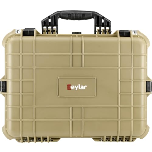 Eylar 20" Large Hard Case Equipped with Ragar Reconfigurable & Reusable XP Crosslinked Foam Insert, Waterproof, Shockproof for Equipment, Drones and Cameras (2 Ragar Layers) (Tan)