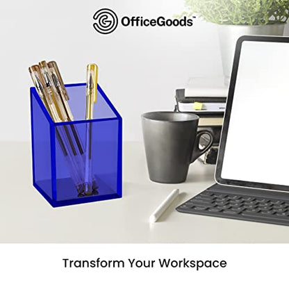 OfficeGoods Acrylic Pen and Pencil Holder, Blue - color: Blue