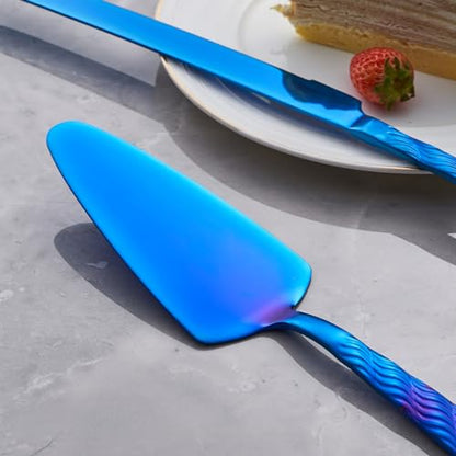 Blue Cake Cutting Set, Stainless Steel Cake Knife and Server Set - color: Blue