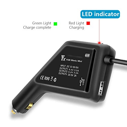 Hanatora Battery Car Charger for DJI Mavic Mini(1st Generation),Triple Output (2 x Battery+USB),Multi Rapid Drone Charging Hub
