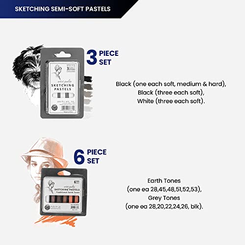 Pacific Arc - Sketching Pastel Set, 3 piece - Soft - Black - For Sketching, Blending, Coloring and Drawing - Non-Toxic - color: Black Color Soft 3pc