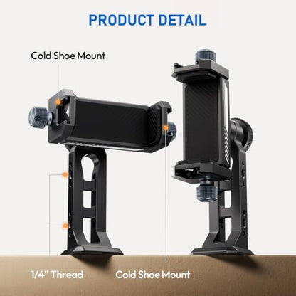 Ulanzi MA53 Universal Phone Tripod Mount Clamp, Metal with Dual Cold Shoes
