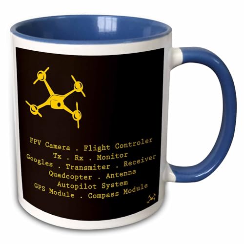 3dRose Black & Yellow Drone with DIY Accelerometer 11oz Two-Tone Blue Mug - color: Blue, size: 11 Ounces