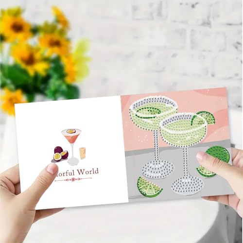 DDGYP 6 Pcs Cocktail Diamond Art Cards with Envelopes,Size 5.9×5.9inch - color: Cocktail