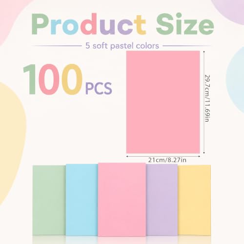 100 Sheets Pastel Construction Paper Assorted Color Pastel Cardstock Thick