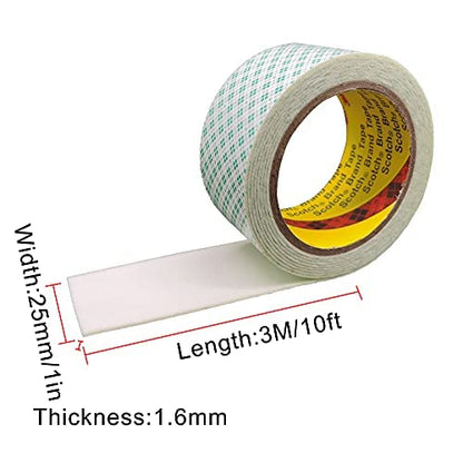 3M Double Sided Foam Tape 1" x 10Ft 1 Pack White Heavy Duty - size: 1" x 10Ft