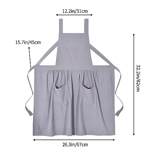 Pinknoke Cute Cotton Pinafore Aprons for Women with Pockets for Kitchen - color: Gray
