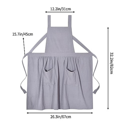 Pinknoke Cute Cotton Pinafore Aprons for Women with Pockets for Kitchen - color: Gray