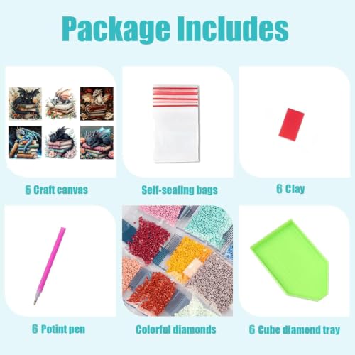 Axquilon 6 Pack Dragon Diamond Art Kits for Adults 12x12 inch - color: 6 Pack Dragon