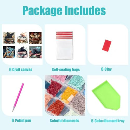 Axquilon 6 Pack Dragon Diamond Art Kits for Adults 12x12 inch - color: 6 Pack Dragon