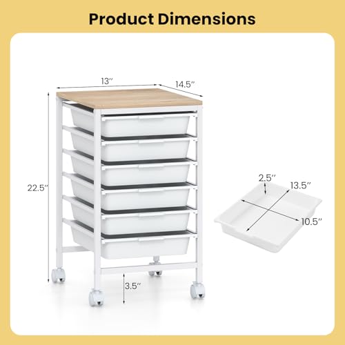 RELAX4LIFE 6-Drawer Rolling Storage Cart w/Lockable Wheels(White) - color: White, size: 22.5”H