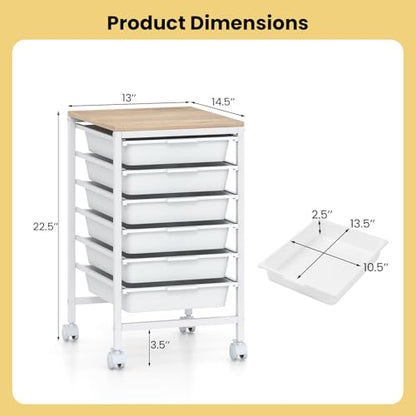 RELAX4LIFE 6-Drawer Rolling Storage Cart w/Lockable Wheels(White) - color: White, size: 22.5”H
