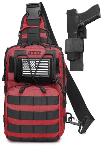 Tactical Sling Backpack Bag Pack for Men Military One Strap Shoulder Backpack Crossbody Bag With Holster 10 Liters - color: Red