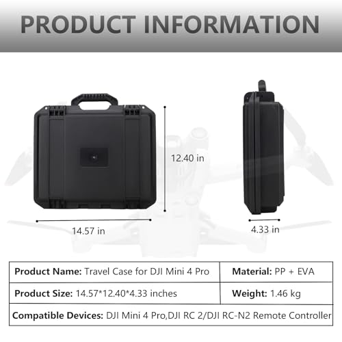 Mini 4 Pro Case-Professional Portable Hard Shell Travel Carrying Case for DJI Mini 4 Pro Fly More Combo and Drone Accessories