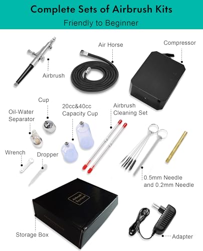 Gocheer Airbrush Kit with Air Compressor, 48 PSI(Black） - color: Black
